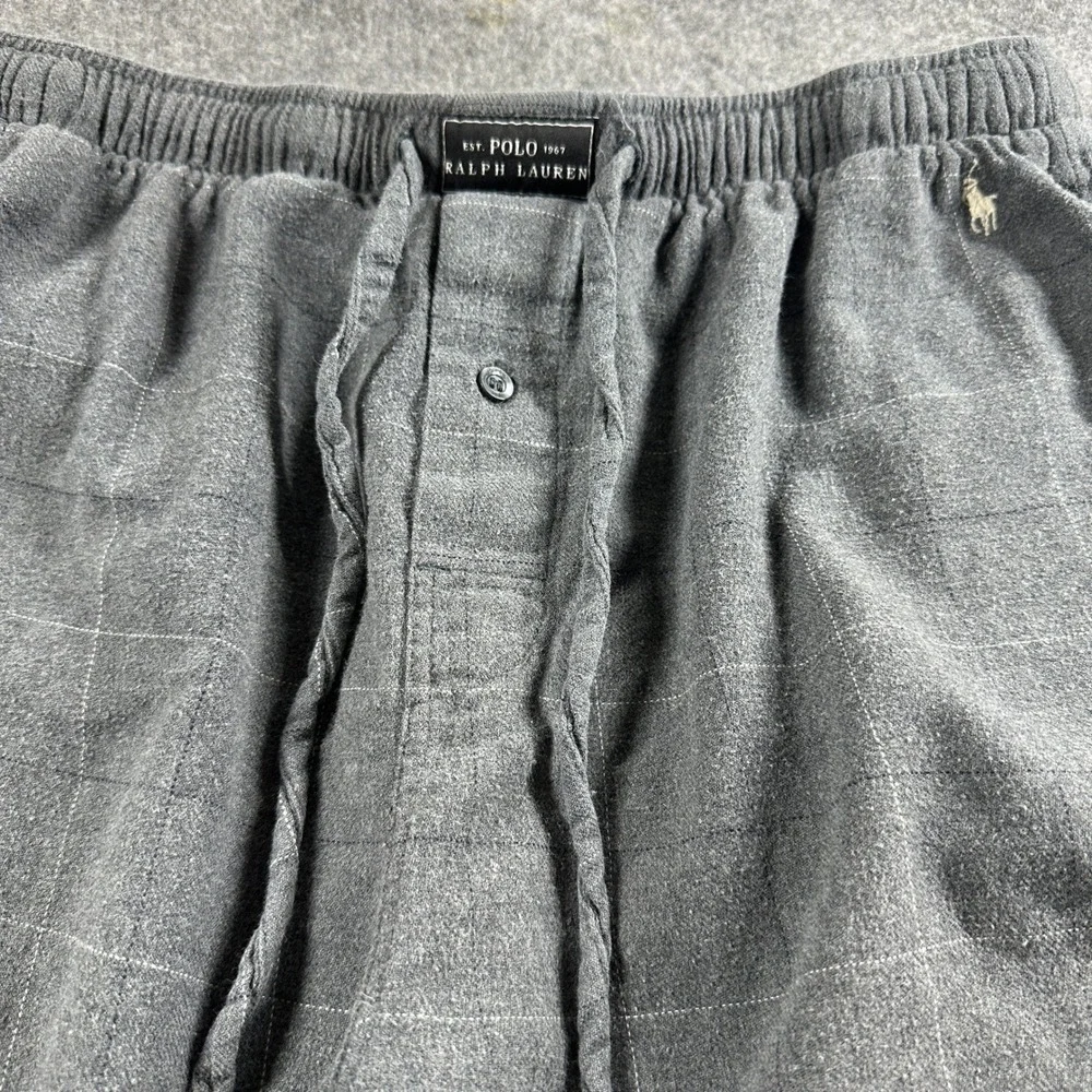 Polo Ralph Lauren Pajama Pants Mens M Gray Windowpane Plaid Cotton Sleepwear